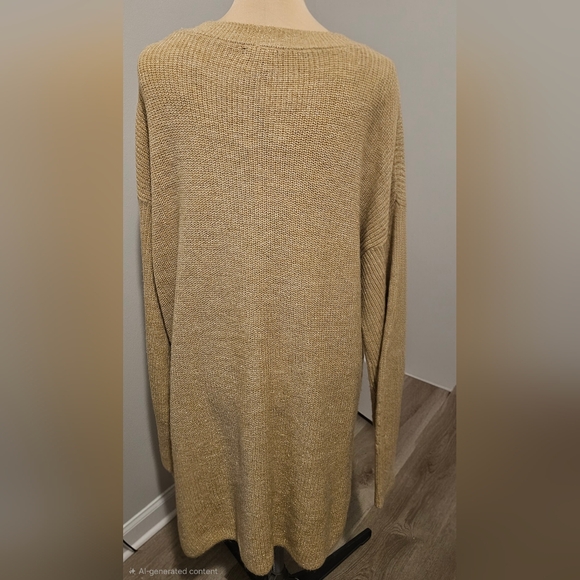 Halogen NWT Women's V-neck Tunic Sweater Extra Long Tan With Gold Shimmer  Sz 1 - Picture 3 of 7